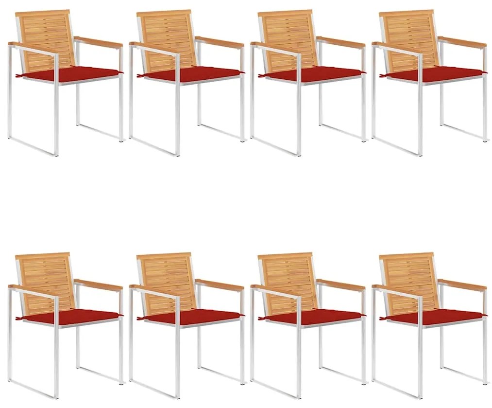 vidaXL Καρέκλες Κήπου 8 τεμάχια από Μασίφ Ξύλο Teak με Μαξιλάρια