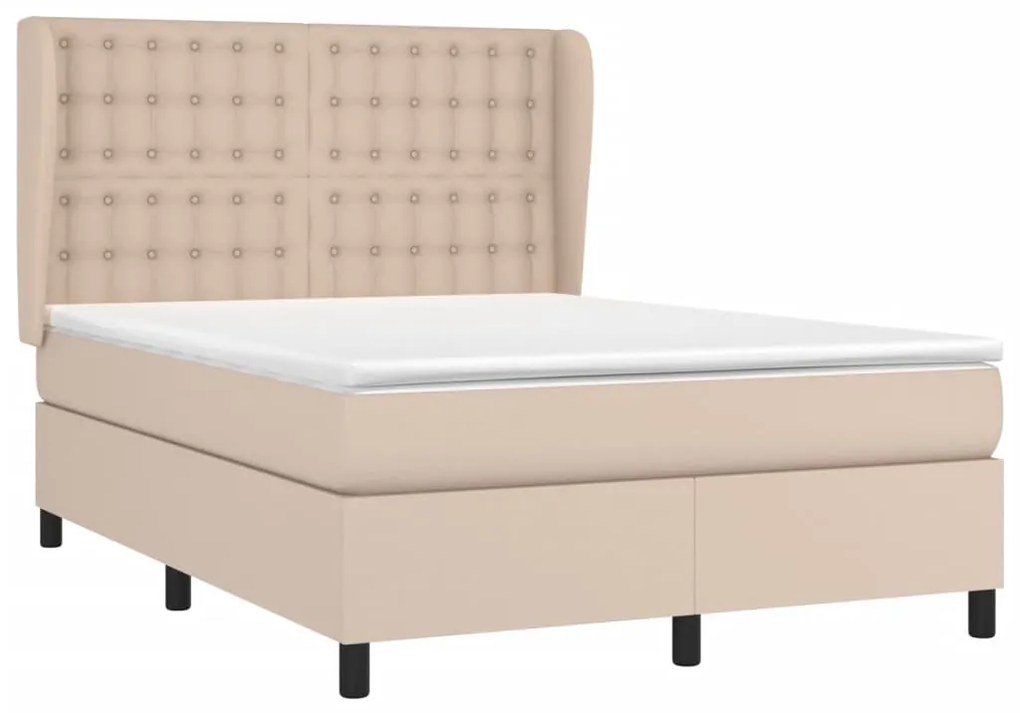 vidaXL Κρεβάτι Boxspring με Στρώμα Καπουτσίνο 140x190εκ.από Συνθ.Δέρμα