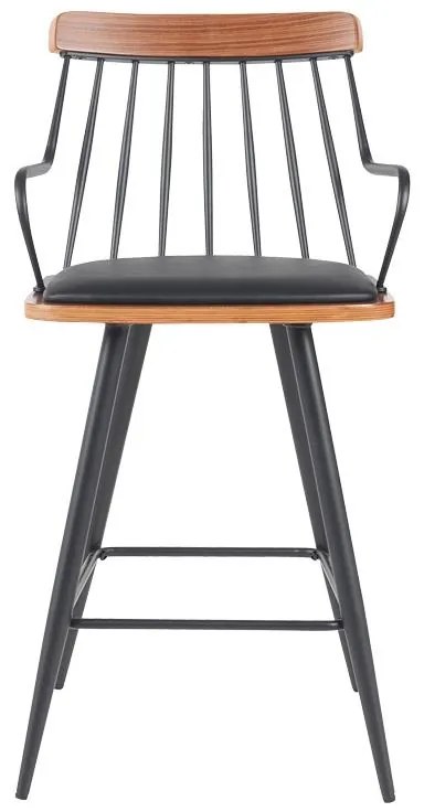 Σκαμπό μπαρ Posse μέταλλο μαύρο-καρυδί ξύλο-μαύρο pu 48x54x92.5εκ 48x54x92.5 εκ.