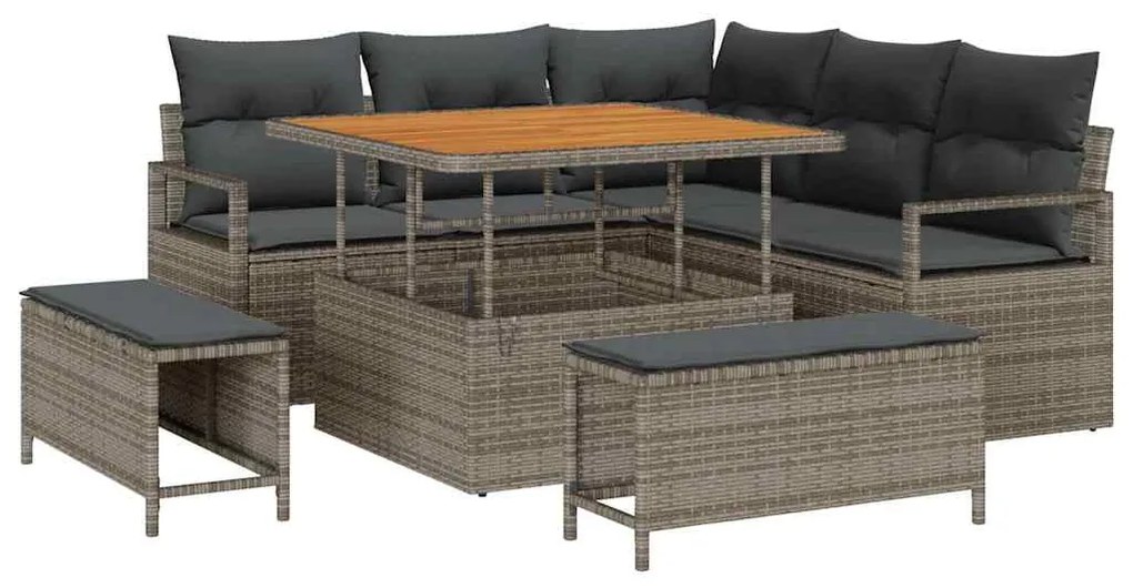 vidaXL Σετ Καναπέ Κήπου με μαξιλάρι 8 pcs Γκρι Πολυ ράταν