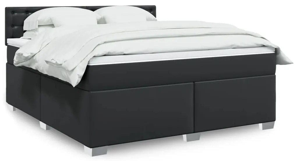 vidaXL Κρεβάτι Boxspring με Στρώμα Μαύρο 180x200εκ.από Συνθετικό Δέρμα