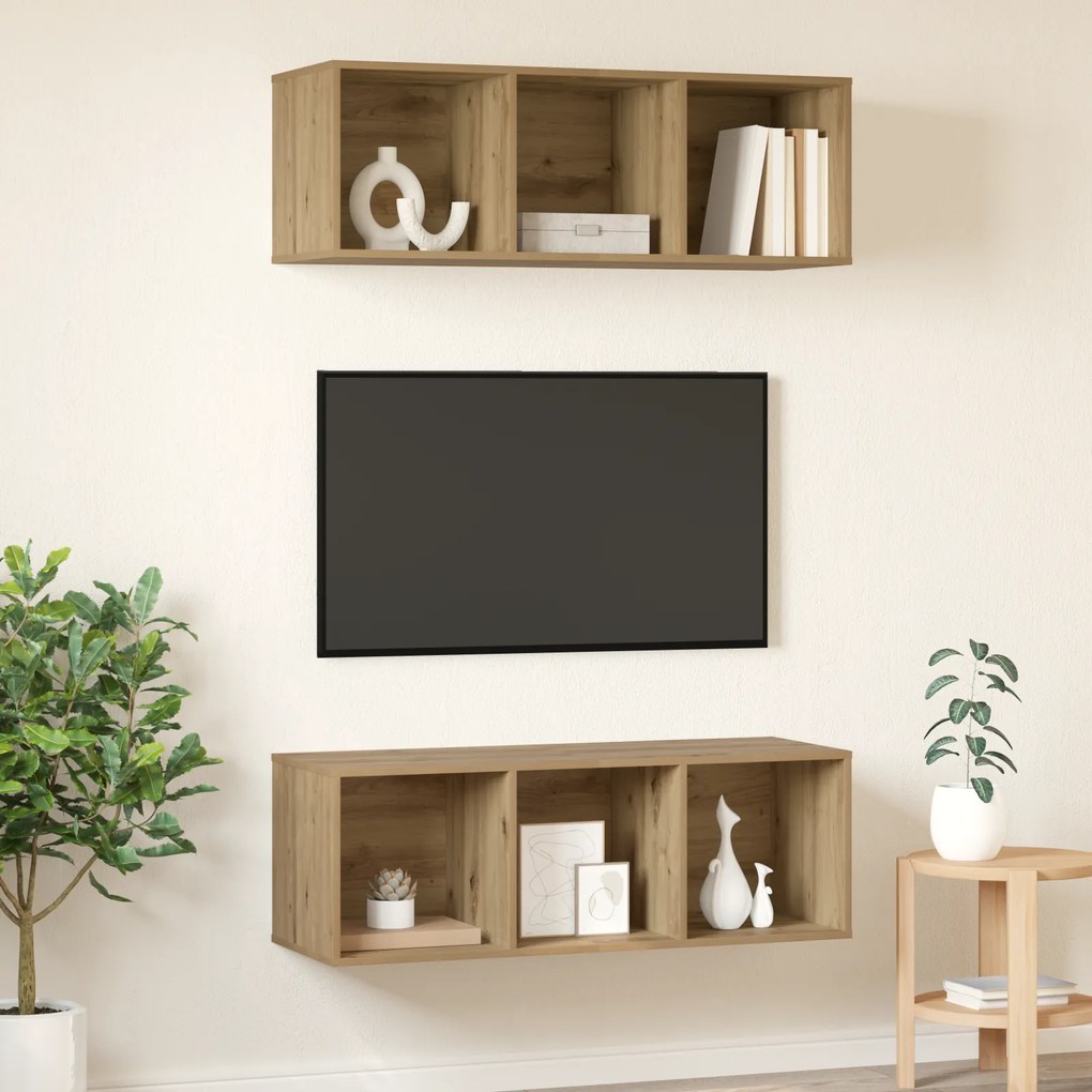 vidaXL Τοίχου ντουλάπες τηλεόρασης 2 pcs artisan δρυς 37 x 37 x 107 εκ