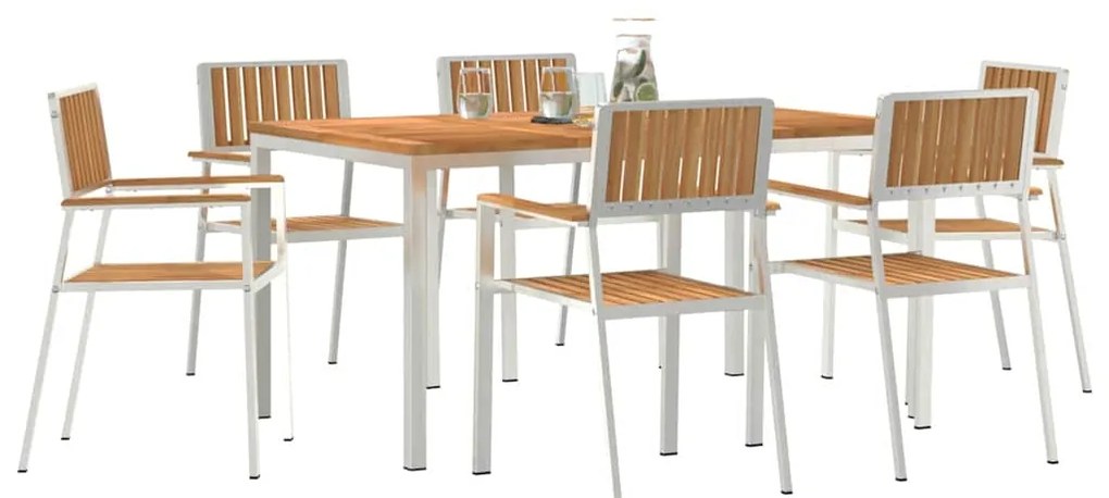 vidaXL Σέτ φαγητού για κήπο 7 pcs Καφέ Μασίφ ξύλο teak