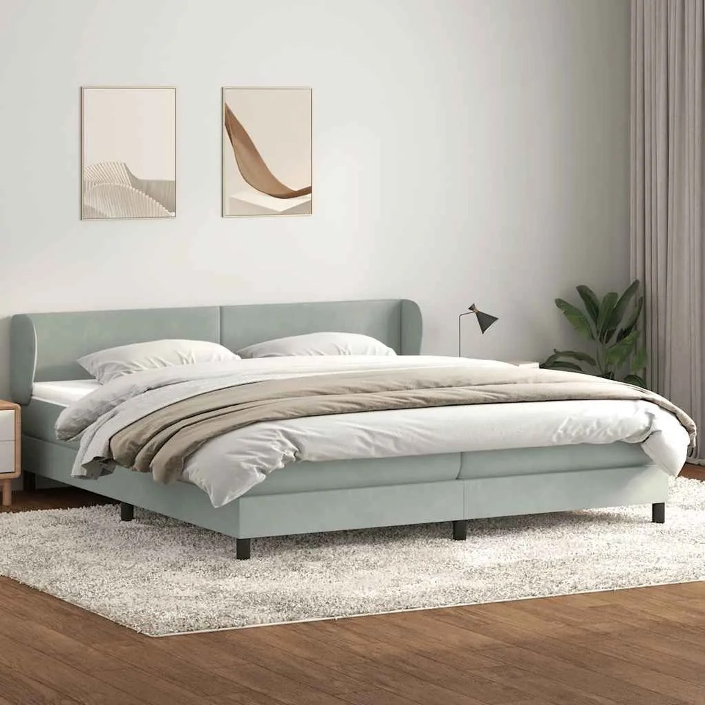 Box Spring κρεβάτι με στρώματα ανοιχτό γκρι 200x210cm Βελούδινο - Γκρι