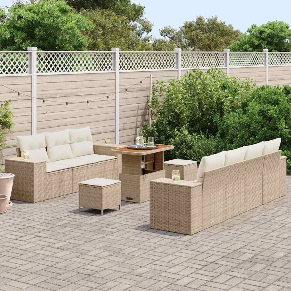 vidaXL Σετ Καναπέ Κήπου με μαξιλάρι 10 pcs Μπεζ, Κρέμα 90 x 55 x 71 cm