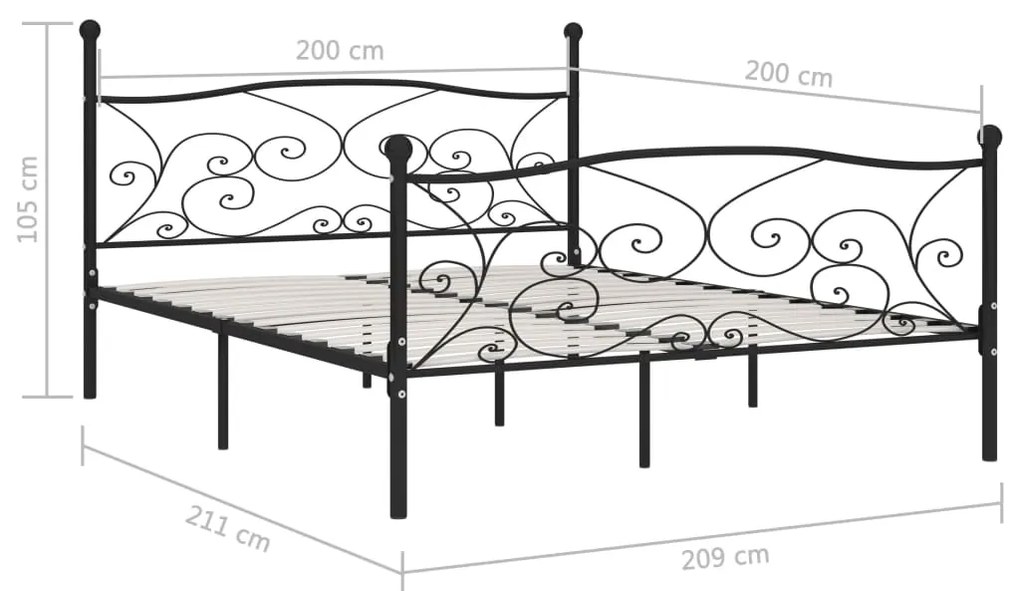 vidaXL Πλαίσιο Κρεβατιού με Τελάρο Μαύρο 200 x 200 εκ. Μεταλλικό