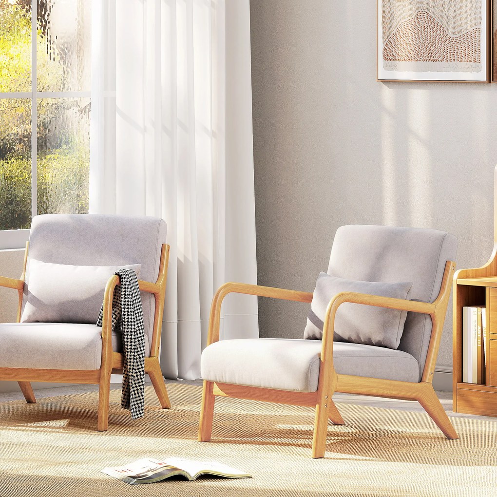 HOMCOM Κομψή πολυθρόνα lounge με ξύλινο σκελετό και επένδυση αφρού, βελούδινη όψη, για σαλόνι, υπνοδωμάτιο, Γκρι