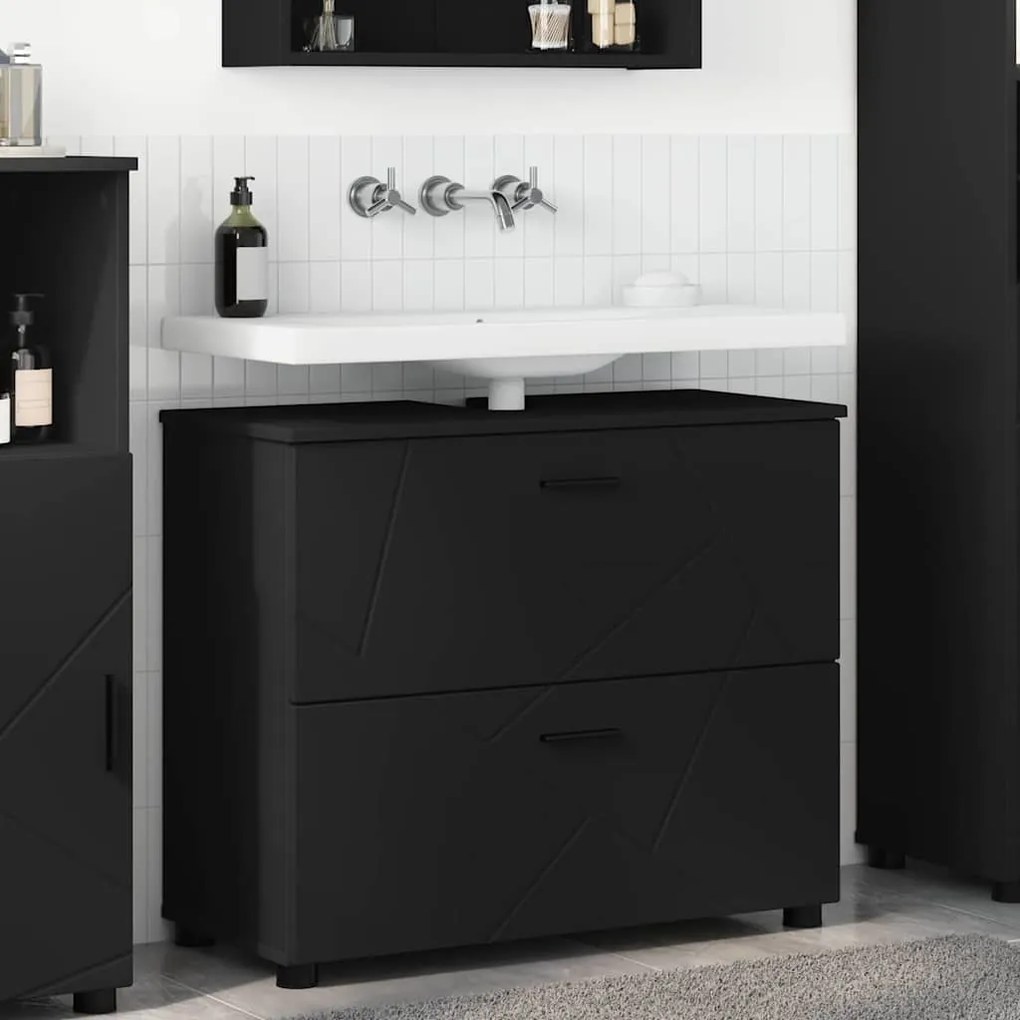 vidaXL Ντουλάπι Μπάνιου Μαύρο 76,5 x 35 x 64 εκ Επεξεργασμένο ξύλο