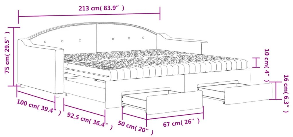 Καναπές Κρεβάτι Συρόμενος Σκούρο Γκρι 90x190 εκ Ύφασμα Συρτάρια - Γκρι
