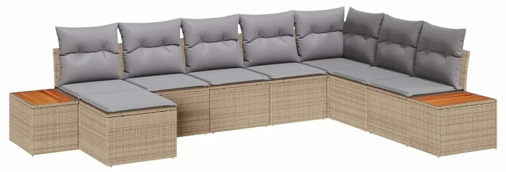 vidaXL Σετ Καναπέ Κήπου με μαξιλάρι 8 pcs Μπεζ Πολυ ράταν
