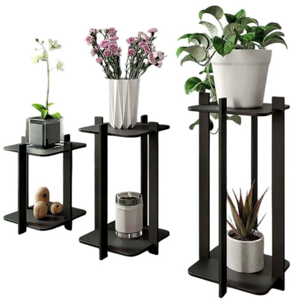Ανθοστήλη Square (Σετ 3Τμχ) 282PTR1304 23x23x30/40/50cm Black Hanah Home Mdf,Ξύλο