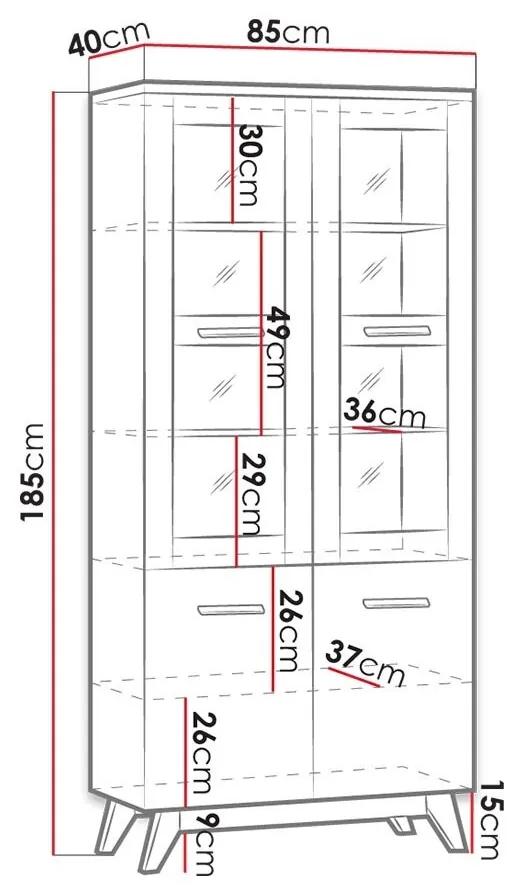 Βιτρίνα Ogden E134, Δρυς, Anderson πεύκο, Με πόρτες, Ο αριθμός των θυρών: 4, 185x85x40cm, 64 kg | Epipla1.gr