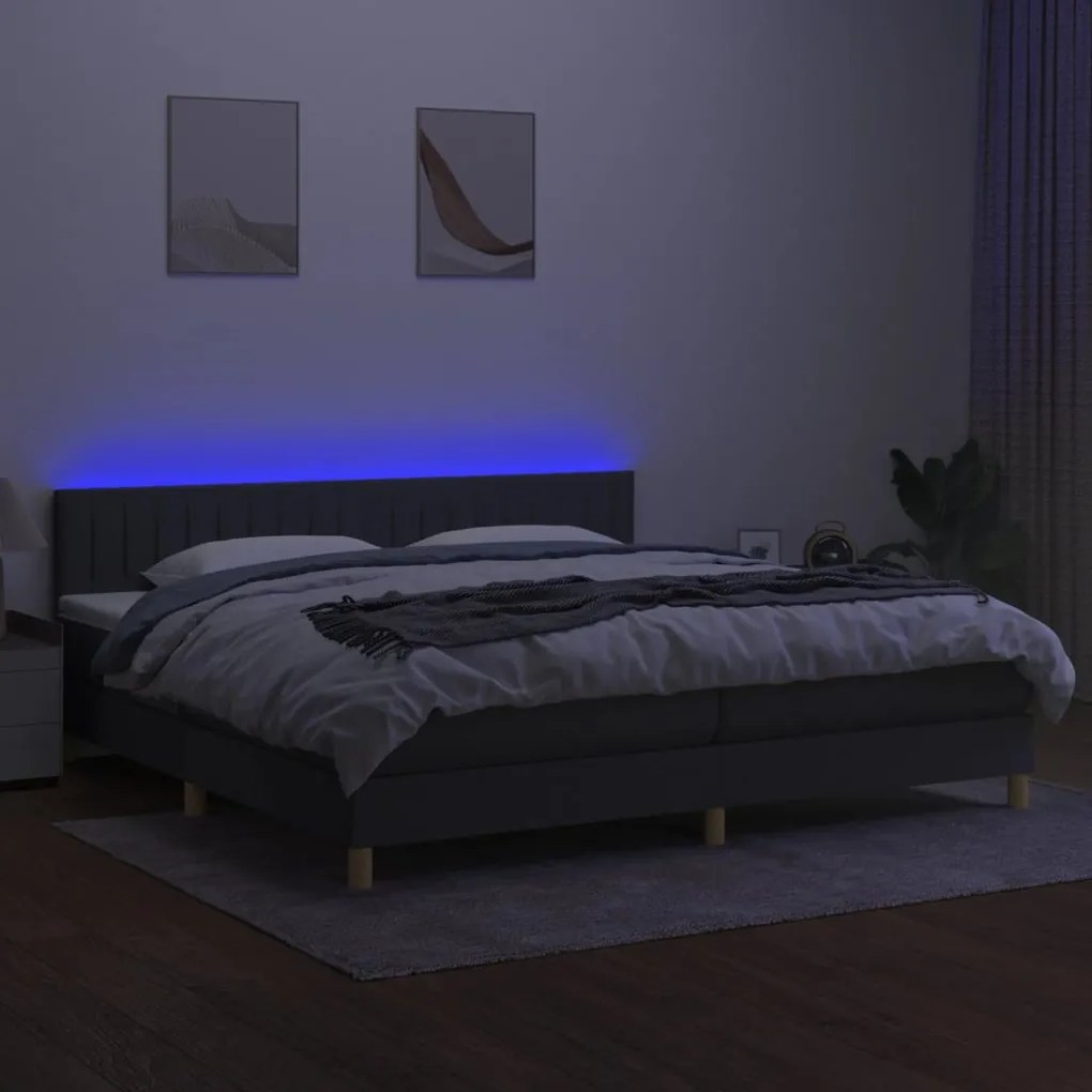 ΚΡΕΒΑΤΙ BOXSPRING ΜΕ ΣΤΡΩΜΑ &amp; LED ΣΚ.ΓΚΡΙ 200X200ΕΚ. ΥΦΑΣΜΑΤΙΝΟ 3133902