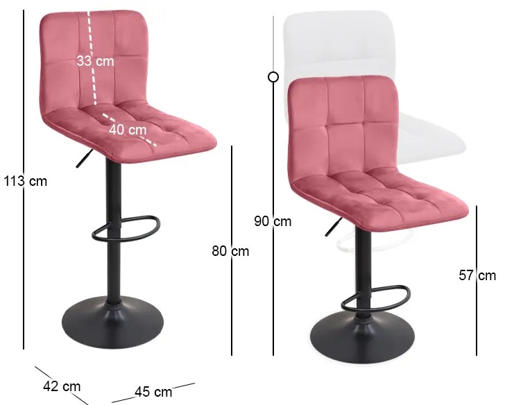 Σκαμπό μπαρ Carmelo Megapap με ρυθμιζόμενο ύψος βελούδο σάπιο μήλο - βάση μαύρο ματ 45x42x90/113εκ.