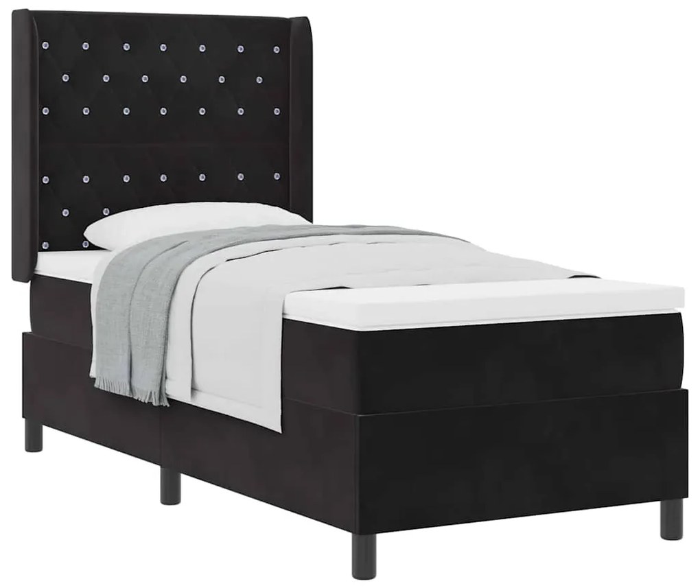vidaXL Κρεβάτι με ελατήρια με κεφαλάρι Μαύρο 90 x 200 cm Βελούδο