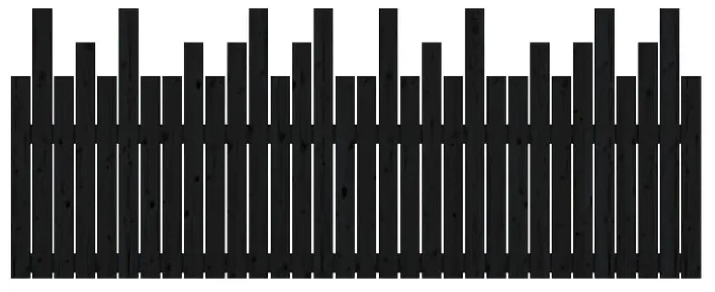 Κεφαλάρι Τοίχου Μαύρο 204x3x80 εκ. από Μασίφ Ξύλο Πεύκου - Μαύρο