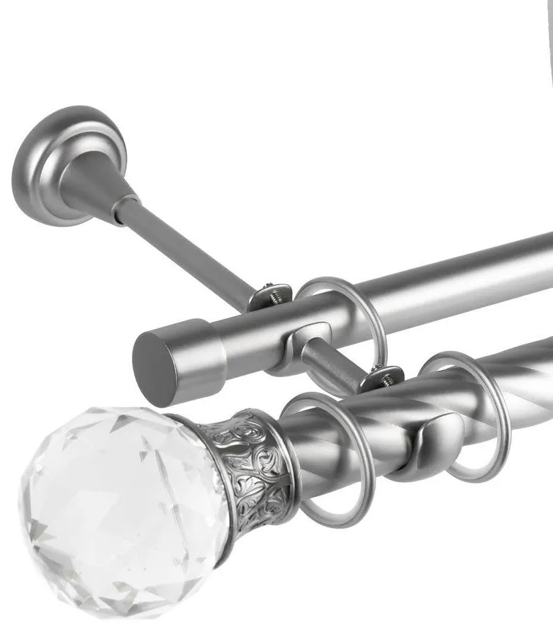 Κουρτινόβεργα διπλή twist Cristal Odeon 25/19 – χρώμιο ματ - 320 cm
