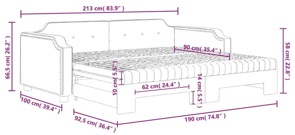 Καναπές Κρεβάτι Συρόμενος Σκούρο γκρι 90x190 εκ Ύφασμα Στρώματα - Γκρι