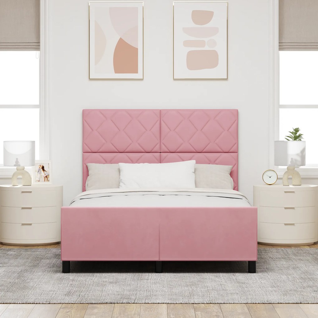 vidaXL Σκελετός Κρεβατιού με κεφαλάρι Ροζ 140 x 200 cm Βελούδο