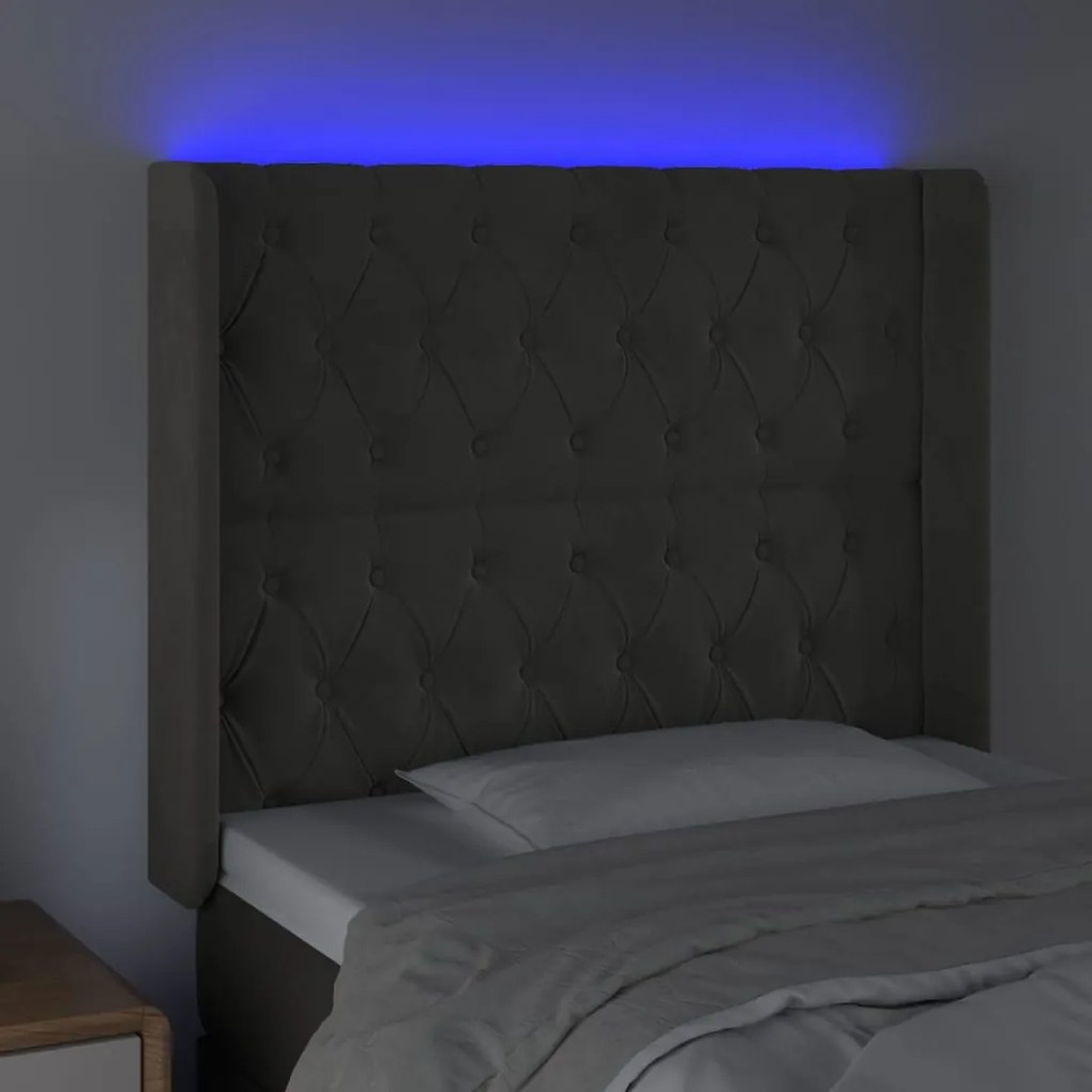 Κεφαλάρι Κρεβατιού LED Σκούρο Γκρι 103x16x118/128εκ. Βελούδινο 3124427