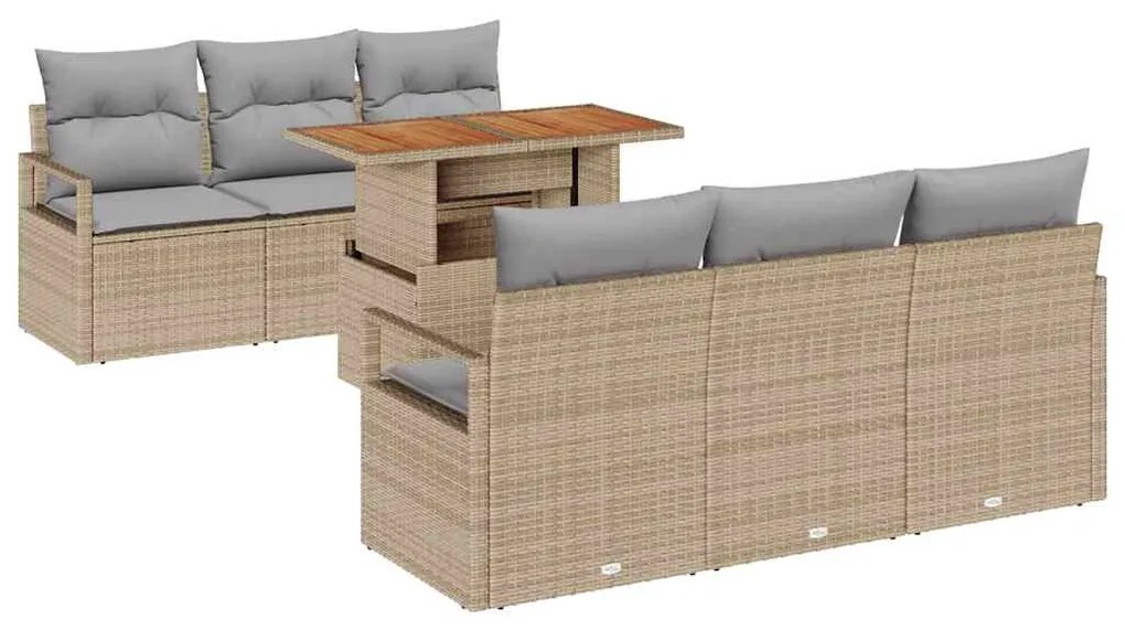 vidaXL Σετ Καναπέ Κήπου με αποθήκευση 7 pcs Μπεζ Πολυ ράταν