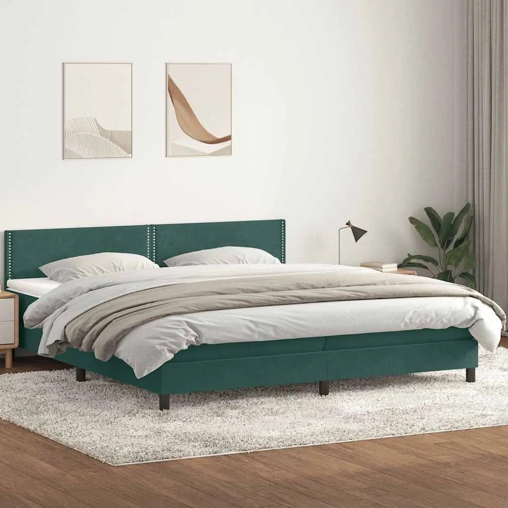 Κρεβάτι Boxspring με Στρώμα Σκούρο Πράσινο 180x210εκ. Βελούδινο - Πράσινο