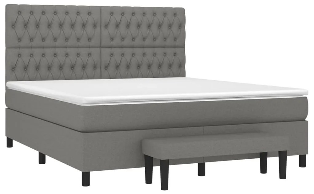 Κρεβάτι Boxspring με Στρώμα Σκούρο Γκρι 180x200 εκ Υφασμάτιν - Γκρι