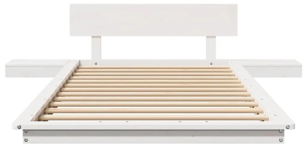 vidaXL Κρεβάτι Δαπέδου με Κομοδίνα Λευκό 90x190εκ. Μασίφ Ξύλο