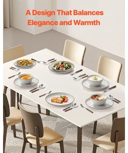 VEVOR 18 PCS Dinnerware Set Ceramic Plates and Bowls Sets Service for 6 White