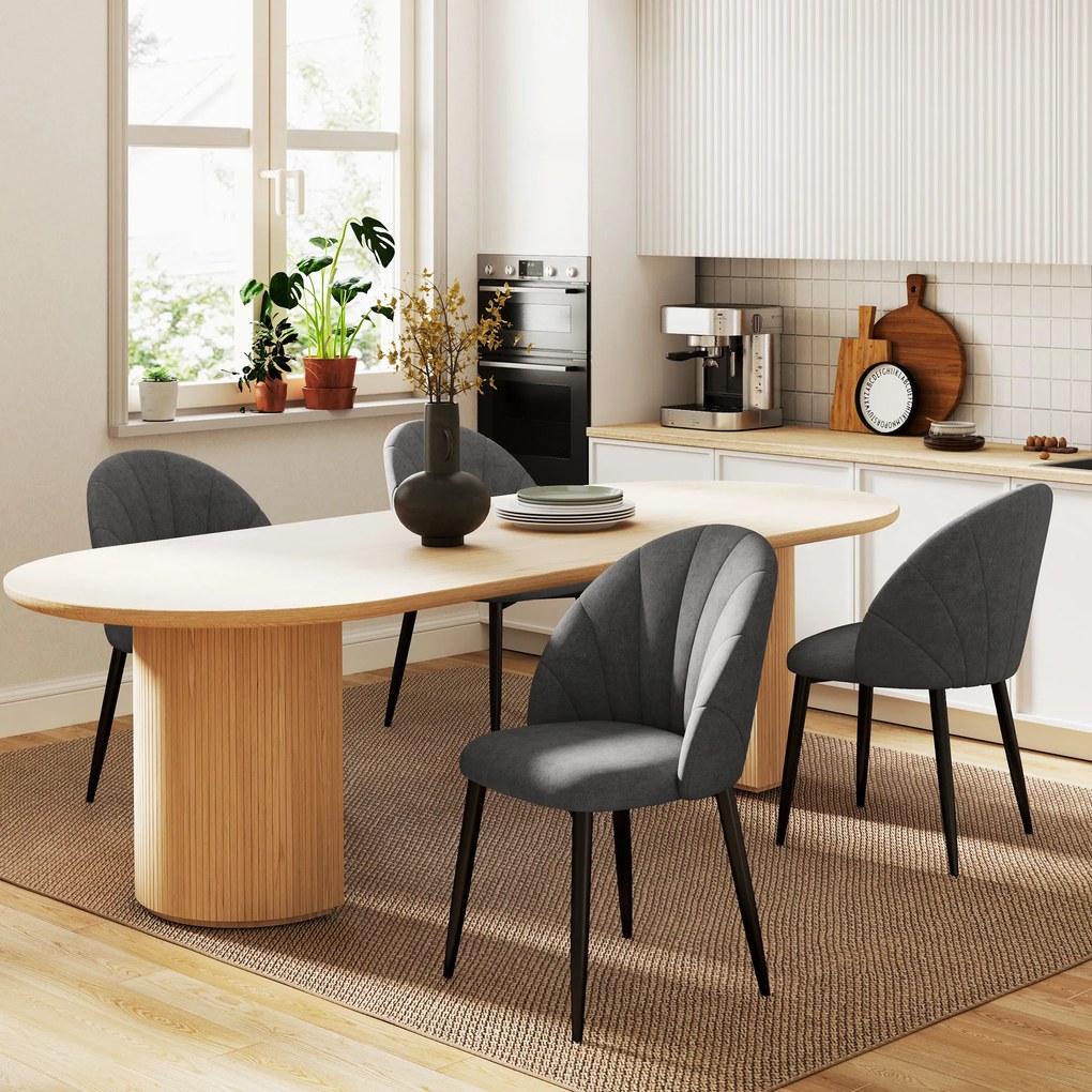 HOMCOM Σετ 4 καρεκλών τραπεζαρίας, καρέκλες κουζίνας με όψη βελούδου, ατσάλινα πόδια, χωρίς μπράτσα, Γκρι