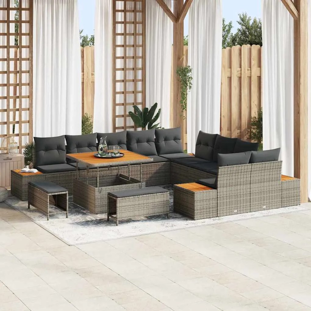 vidaXL Σετ Καναπέ Κήπου με μαξιλάρι 13 pcs Γκρι Πολυ ράταν