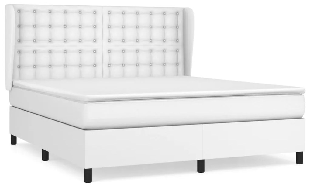 vidaXL Κρεβάτι Boxspring με Στρώμα Λευκό 180x200 εκ. Συνθετικό Δέρμα