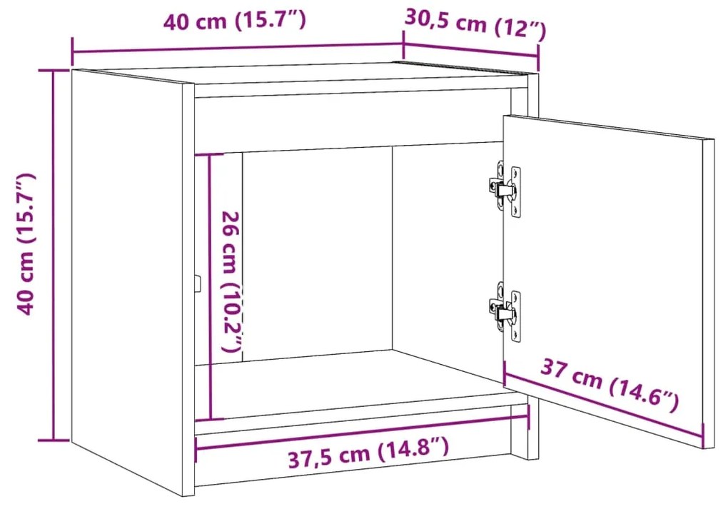 Κομοδίνο Λευκό 40 x 30,5 x 40 εκ. από Μασίφ Ξύλο Πεύκου - Λευκό