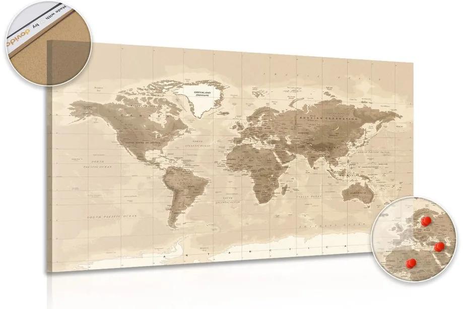 Εικόνα στο φελλό ενός όμορφου vintage παγκόσμιου χάρτη - 120x80  flags