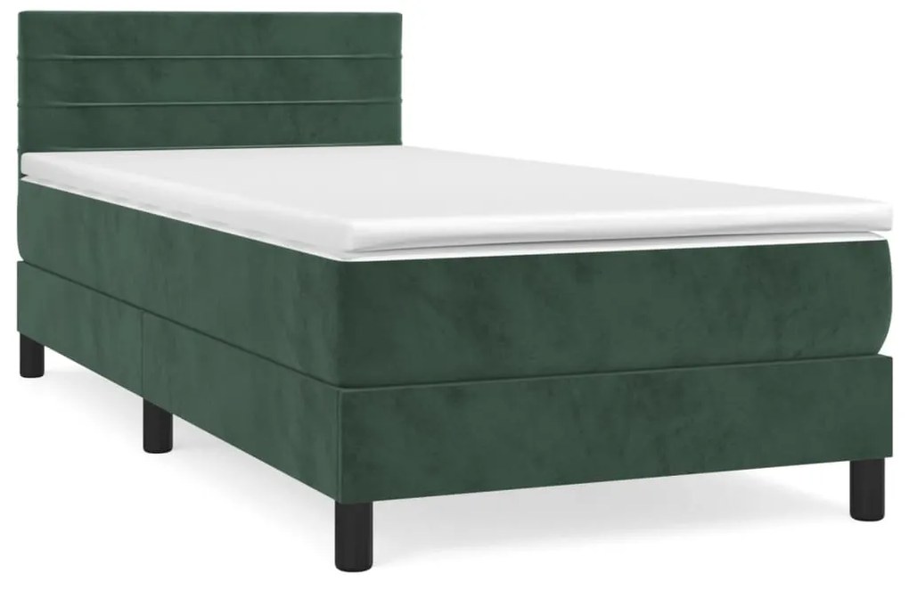 vidaXL Κρεβάτι Boxspring με Στρώμα Σκούρο Πράσινο 90x190 εκ. Βελούδινο