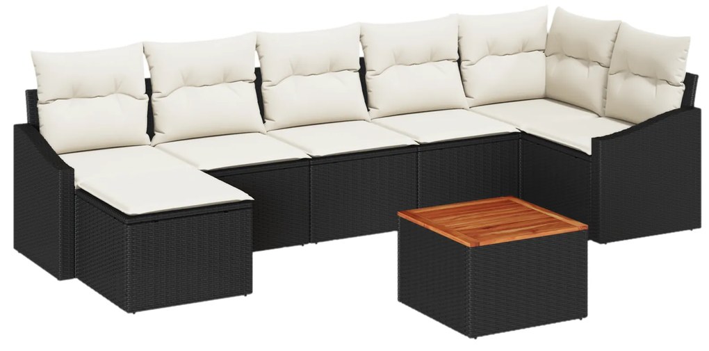 vidaXL Σετ καναπέ κήπου 8 τεμαχίων με μαξιλάρια Black Πολυ Ρατάν Ακακίας