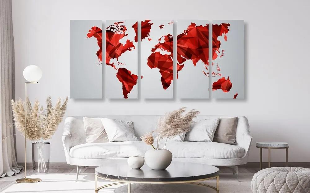 Χάρτης εικόνων 5 μερών του κόσμου σε διανυσματικό σχέδιο γραφικών με κόκκινο χρώμα