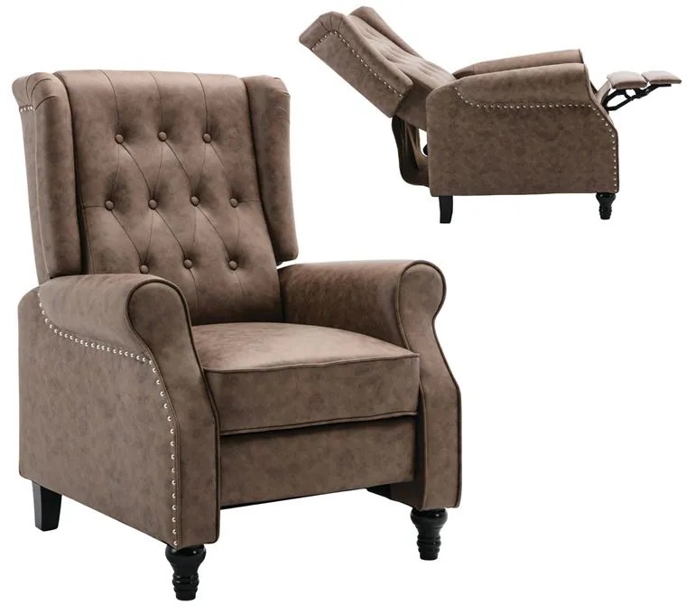 WOODWELL CHESTER Relax Πολυθρόνα Μπερζέρα Σαλονιού, Καθιστικού Ύφασμα Απόχρωση Antique Καφέ 78x85x104cm Ε7119,1