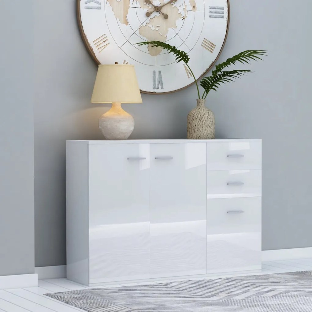 vidaXL Μπουφές Γυαλιστερό Λευκό 105 x 30 x 75 εκ. από Μοριοσανίδα