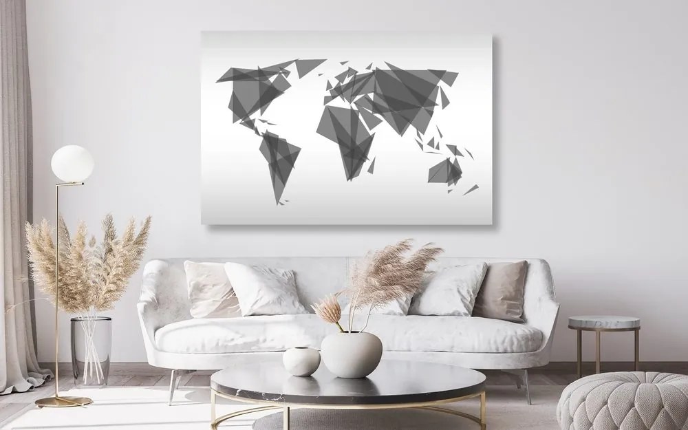 Εικόνα σε γεωμετρικό παγκόσμιο χάρτη από φελλό σε ασπρόμαυρο σχέδιο - 120x80  arrow
