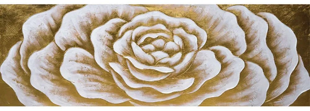 Πίνακας Καμβάς Τριαντάφυλλο 15-00-23521 150x50cm White-Gold Marhome Οριζόντιοι Καμβάς