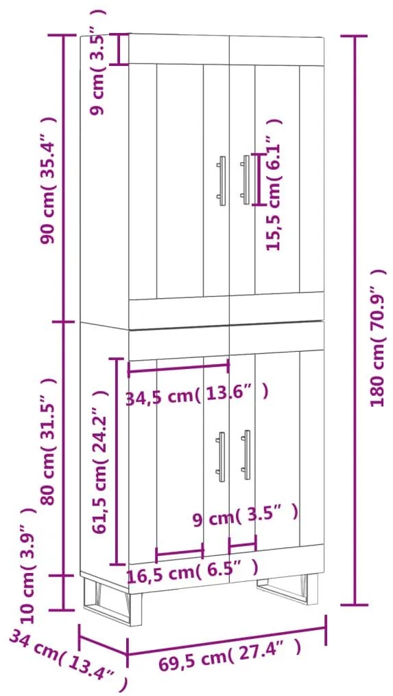 Ντουλάπι Γκρι Σκυροδέματος 69,5x34x180 εκ. Επεξεργασμένο Ξύλο - Γκρι