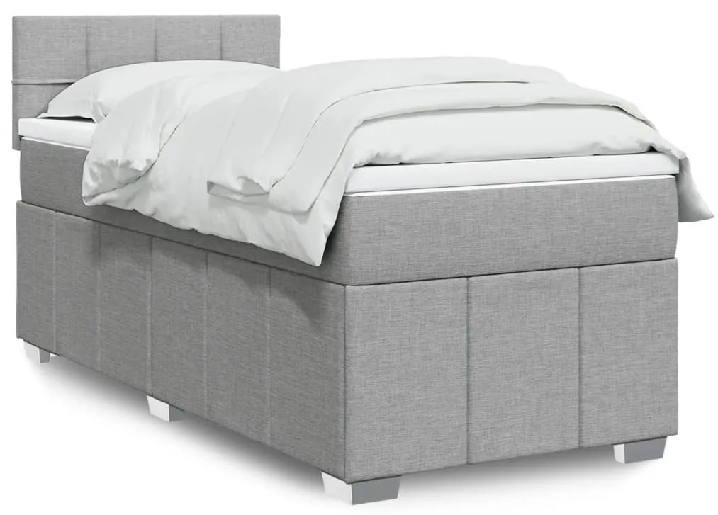 vidaXL Κρεβάτι Boxspring με Στρώμα Ανοιχτό Γκρι 100x200 εκ. Υφασμάτινο