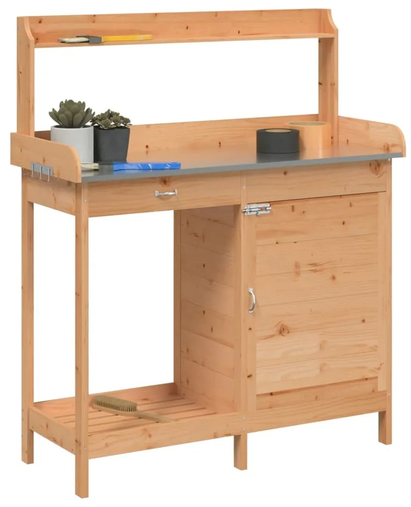 vidaXL Τραπέζι για Γλάστρες+Ντουλάπι Καφέ 110,5x45x124,5εκ Μασίφ Ελάτη