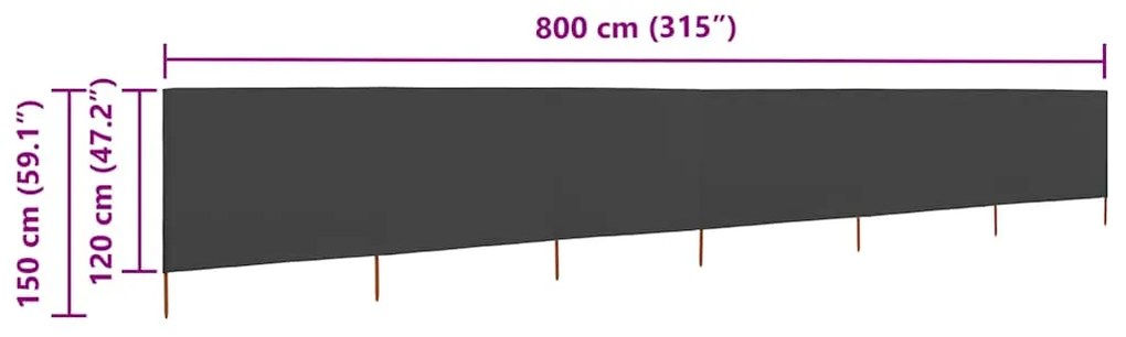 vidaXL Προστατευτικό Αέρα με 6 Πάνελ Ανθρακί 800 x 120 εκ. Υφασμάτινο