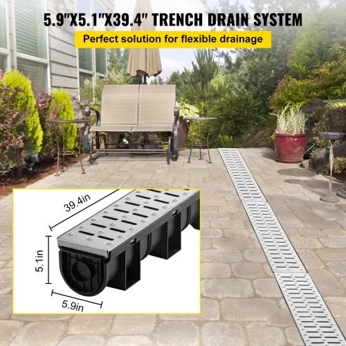 VEVOR Drainage Trench Driveway Channel Drain Kit Metal Grate-5.8