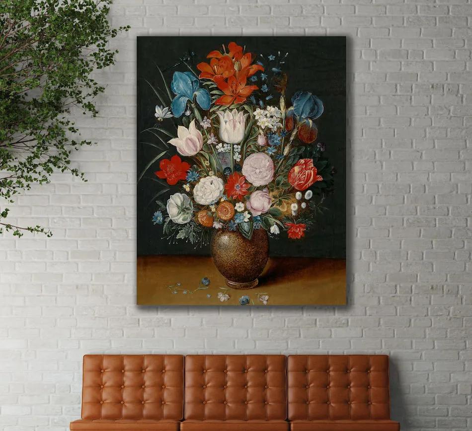 Πίνακας σε καμβά με βάζο και λουλούδια KNV775 45cm x 65cm