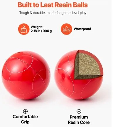 VEVOR Bocce Ball Set Bocce Ball Game Set 107 mm 8 Resin Balls 4 Colors for Beach