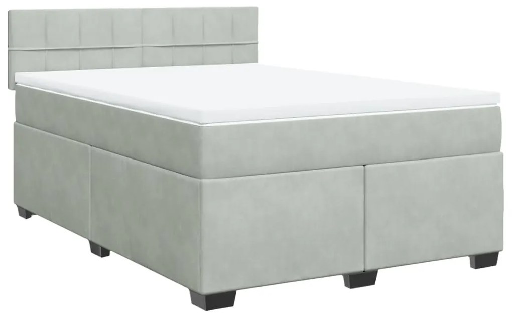 vidaXL Κρεβάτι Boxspring με Στρώμα Ανοιχτό Γκρι 140x200 εκ. Βελούδινο