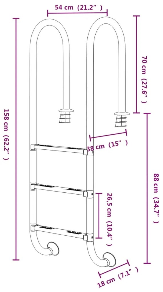 vidaXL Σκάλα Πισίνας 54 x 38 x 158 εκ. από Ανοξείδωτο Ατσάλι